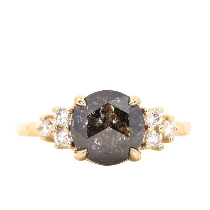 Anueva Jewelry Rings 230ct Rosecut Salt Pepper Diamond and White Diamond Cluster ring in 14k Yellow Gold