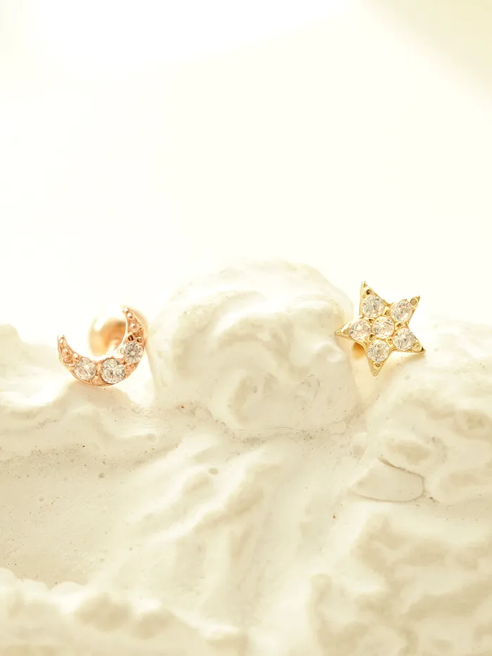 MinimalBijoux Earrings 14K gold Minimi Cubic Star Moon cartilage earring 20g