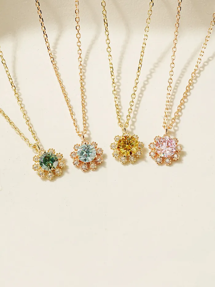 Necklaces 14K 18K Moissanite Colorful Daisy Necklace MinimalBijoux