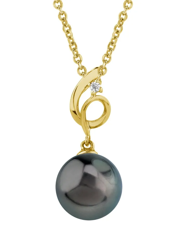 Necklaces SPT Black Tahitian Pearl Diamond Pirouette Pendant