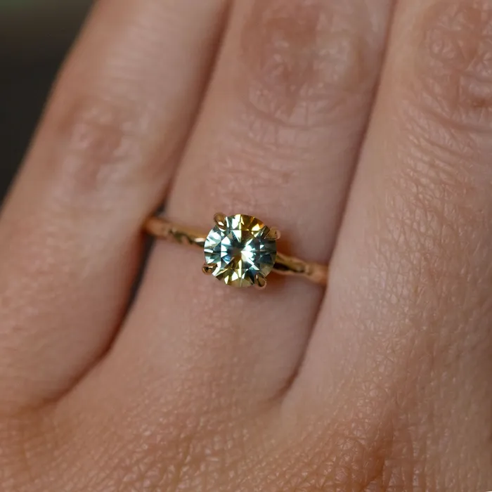 Rings Anueva Jewelry 109ct Parti Montana Sapphire Evergreen Solitaire Ring in 14k Yellow Gold by Anueva Jewelry