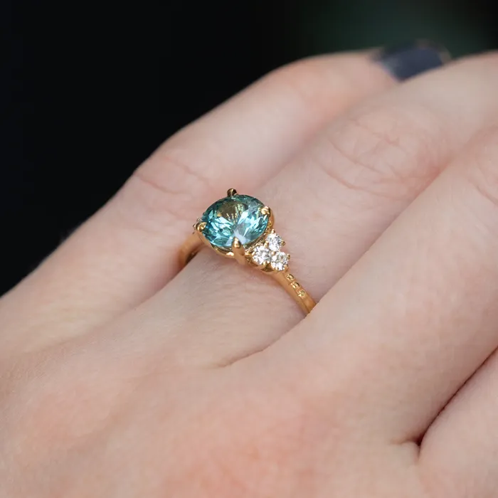 Rings Anueva Jewelry 158ct Round Blue Montana Sapphire and Diamond Cluster Ring in 18k Yellow Gold with Diamonds