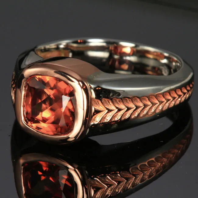 Rings Moriartys Gem Art 14K White and Rose Gold Mens Square Cushion Imperial Zircon Ring