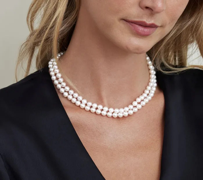 SPT Necklaces Japanese Akoya White Pearl Double Strand Necklace
