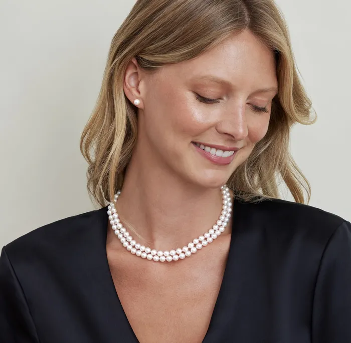 SPT Necklaces Japanese Akoya White Pearl Double Strand Necklace