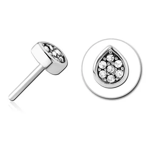Tulsa Body Jewelry Paved CZ Teardrop Stainless Threadless End Bracelets