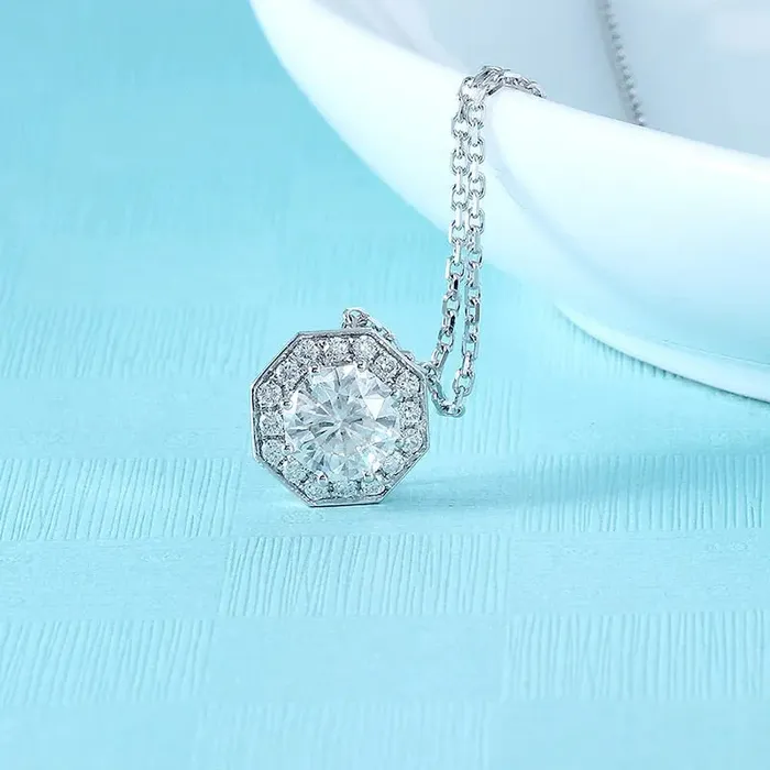 18k White Gold Necklace Moissanite 1ct Center Octagon Stone Luxus Moissanite Rings Jewelry Necklaces