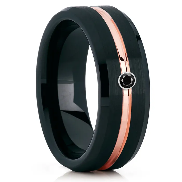 Black Diamond Wedding Ring Rose Gold Tungsten Ring Rose Gold Wedding Band Clean Casting Jewelry Rings