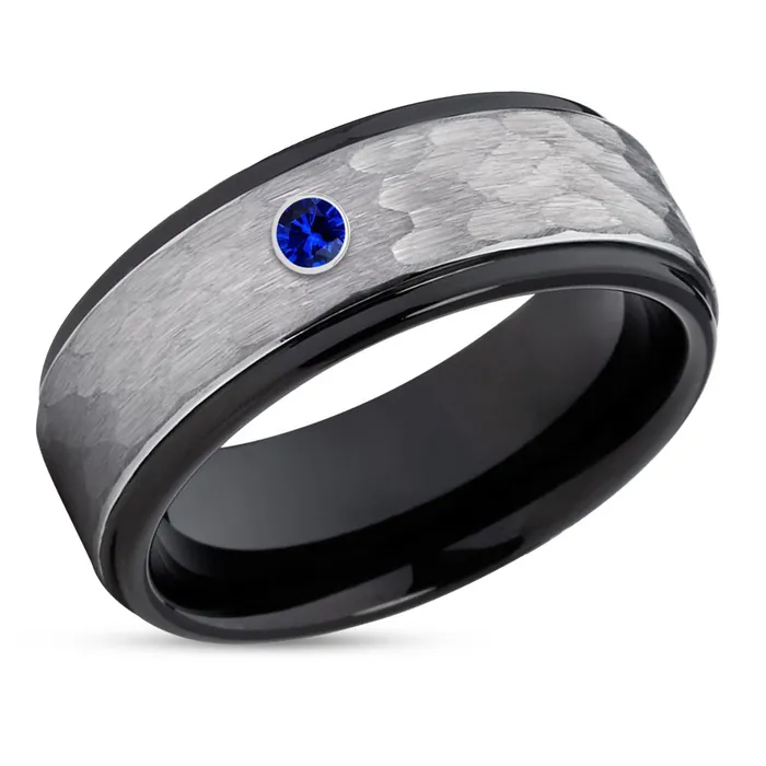 Black Tungsten Ring Black Tungsten Band Blue Sapphire Ring Gray Wedding Band Clean Casting Jewelry Rings Black Tungsten Ring Black Tungsten Band Blue Sapphire Ring Gray Wedding Band Clean Casting Jewelry Rings