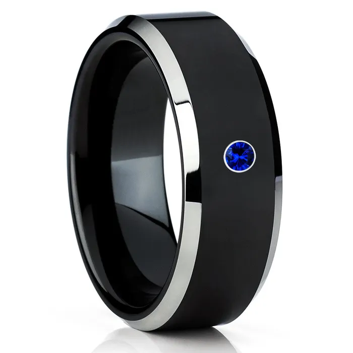 Clean Casting Jewelry Black Wedding Ring Tungsten Wedding Ring Blue Sapphire Ring Black Ring Anniversary Rings
