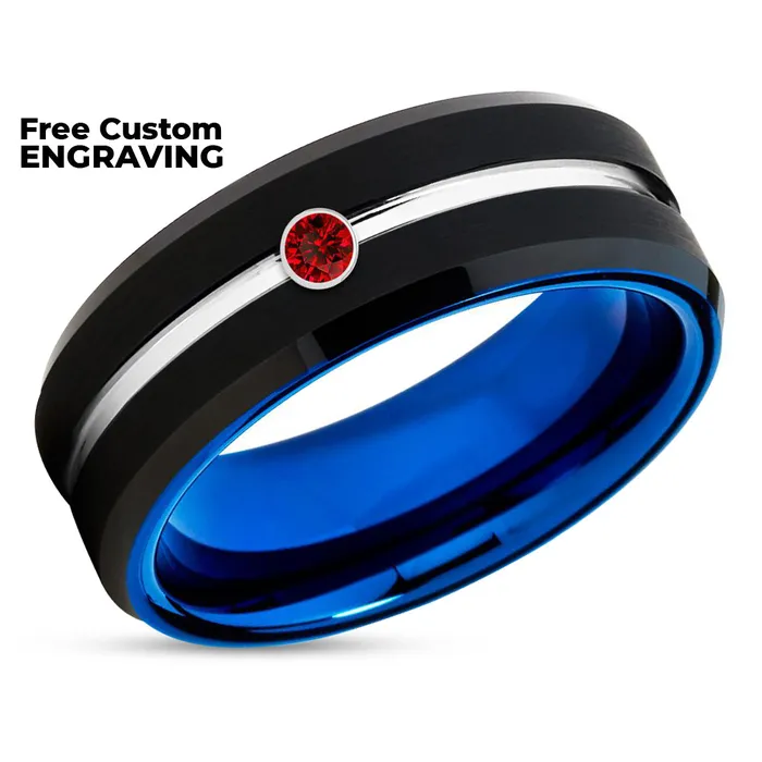 Clean Casting Jewelry Rings Black Wedding Band Blue Tungsten Ring Ruby Wedding Band Ruby Wedding Band