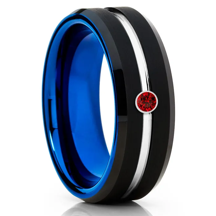 Clean Casting Jewelry Rings Black Wedding Band Blue Tungsten Ring Ruby Wedding Band Ruby Wedding Band