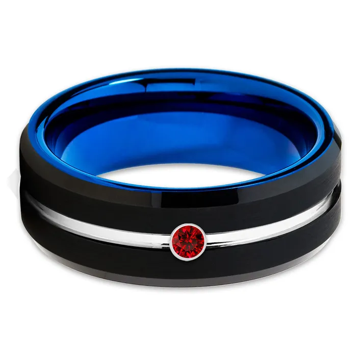 Clean Casting Jewelry Rings Black Wedding Band Blue Tungsten Ring Ruby Wedding Band Ruby Wedding Band
