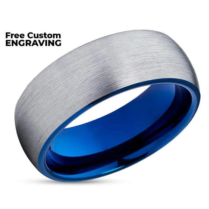 Clean Casting Jewelry Rings Gray Wedding Band Blue Tungsten Ring Blue Tungsten Wedding Ring Brush Ring