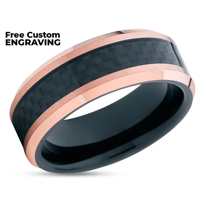 Clean Casting Jewelry Rings Rose Gold Wedding Band Carbon Fiber Wedding Ring 8mm Wedding Ring Ring