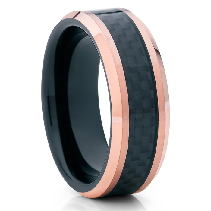 Clean Casting Jewelry Rings Rose Gold Wedding Band Carbon Fiber Wedding Ring 8mm Wedding Ring Ring