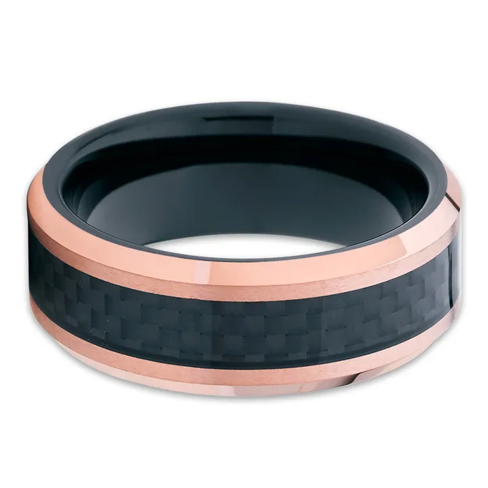 Clean Casting Jewelry Rings Rose Gold Wedding Band Carbon Fiber Wedding Ring 8mm Wedding Ring Ring