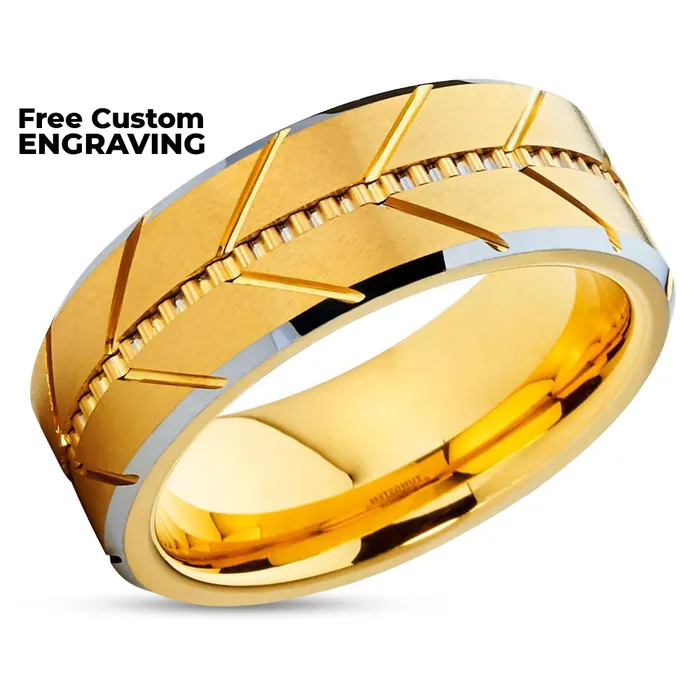 Clean Casting Jewelry Rings Yellow Gold Tungsten Ring Wedding Band 8mm Yellow Gold Tungsten Band