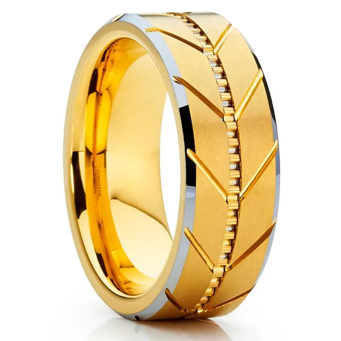 Clean Casting Jewelry Rings Yellow Gold Tungsten Ring Wedding Band 8mm Yellow Gold Tungsten Band