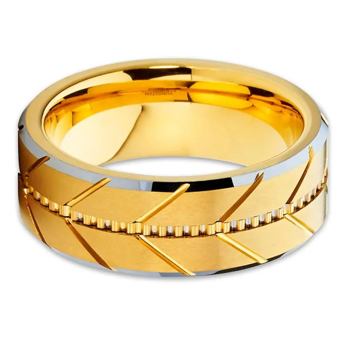 Clean Casting Jewelry Rings Yellow Gold Tungsten Ring Wedding Band 8mm Yellow Gold Tungsten Band