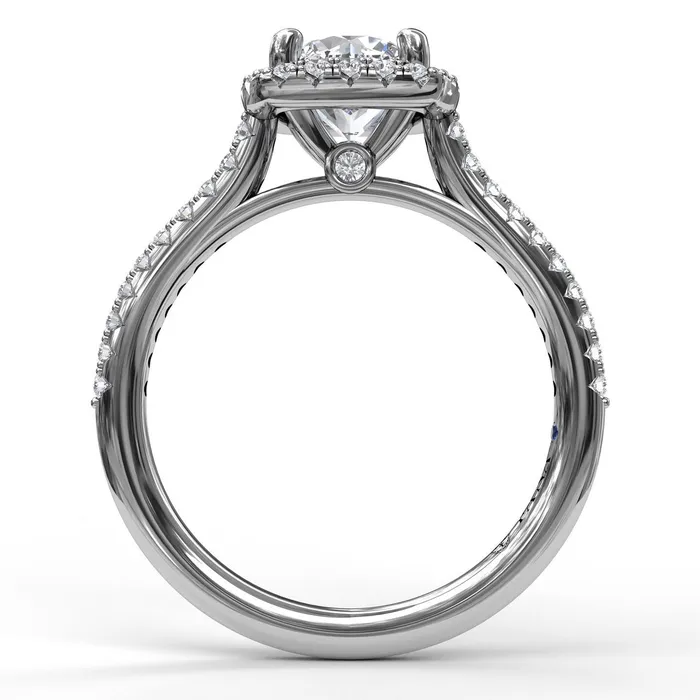 FANA Delicate Cushion Halo Engagement Ring Setting With Pave Shank International Diamond Center Rings