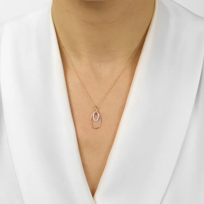 Gems One Necklaces Diamond Double Eternity Oval Anniversary Pendant Necklace In 10K White Rose Gold 010 CTW