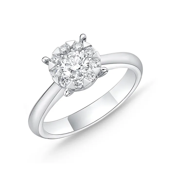 IDC Signature Collection White Gold Round Bouquet Solitaire Engagement Ring 63ctw approx 40 center International Diamond Center Rings
