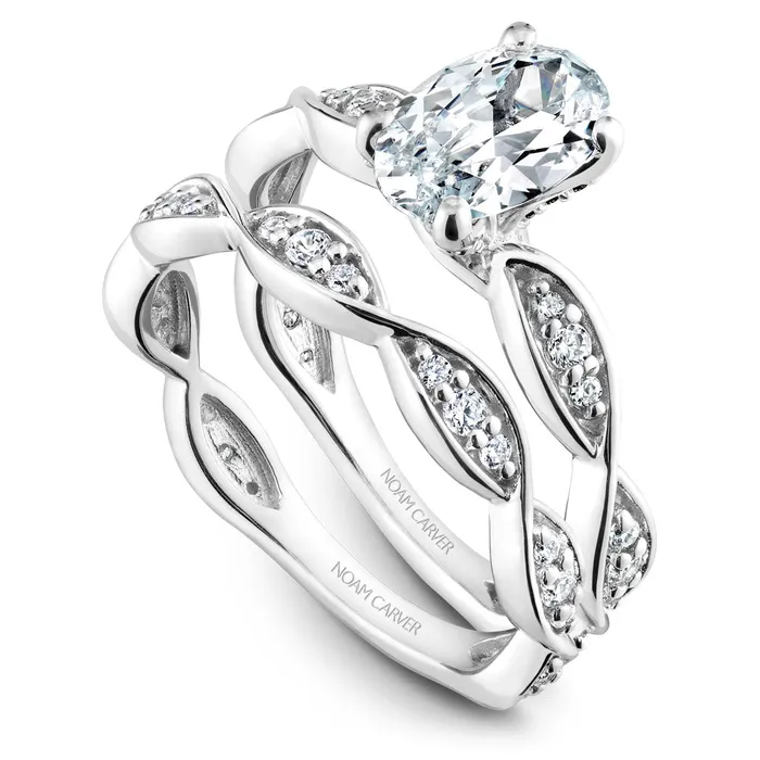 International Diamond Center Noam Carver White Gold Oval Diamond Engagement Ring Setting with Pave Set Twist Shank 026 CTW Rings