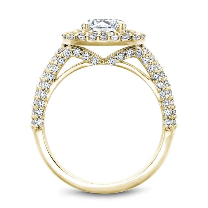 International Diamond Center Rings Noam Carver Yellow Gold 4Row Split Shank Diamond Engagement Ring Setting with Double Halo 106 CTW