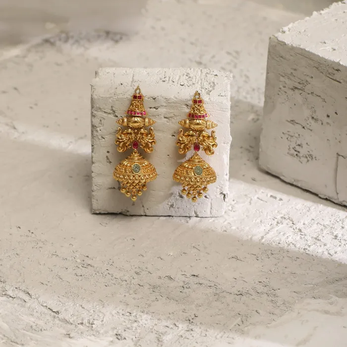 Keeka Kempu Jadau Silver Jhumka Earrings SILVER Earrings