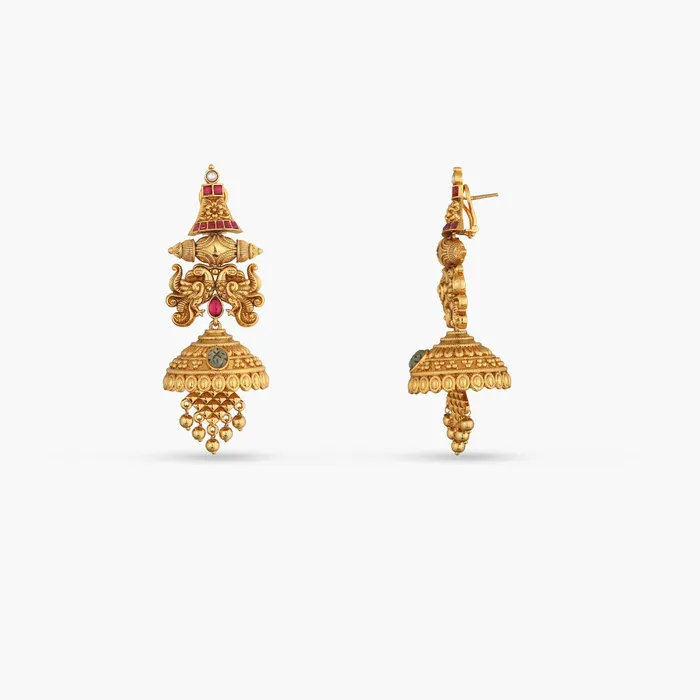 Keeka Kempu Jadau Silver Jhumka Earrings SILVER Earrings