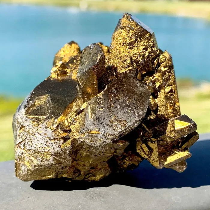 Magic Crystals Charm Necklaces Imperial Gold Aura Quartz Crystal Cluster 159 grams