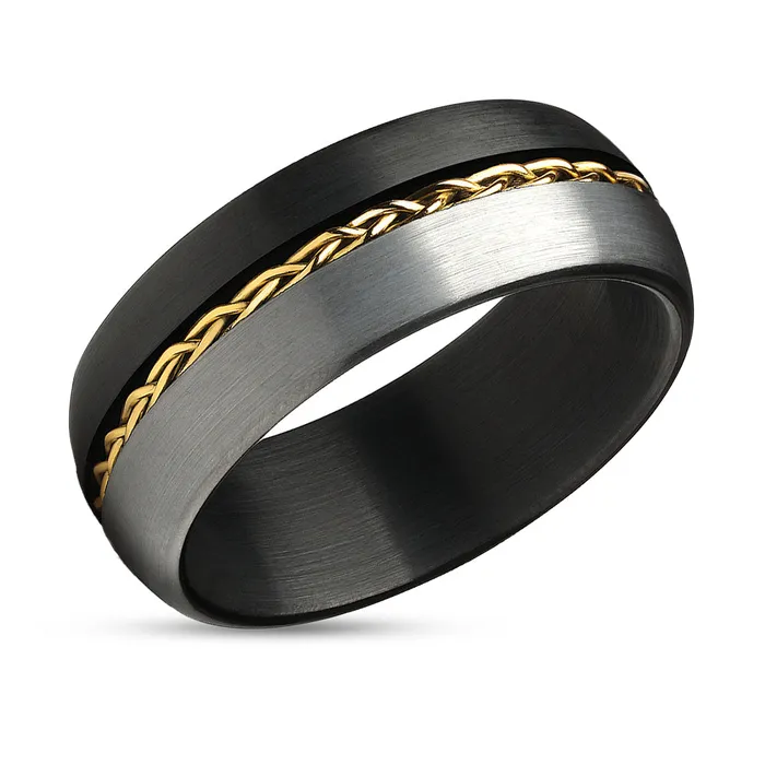Rings Black Tungsten Wedding Ring Braid Ring Gray Tungsten Ring Yellow Gold Ring Clean Casting Jewelry