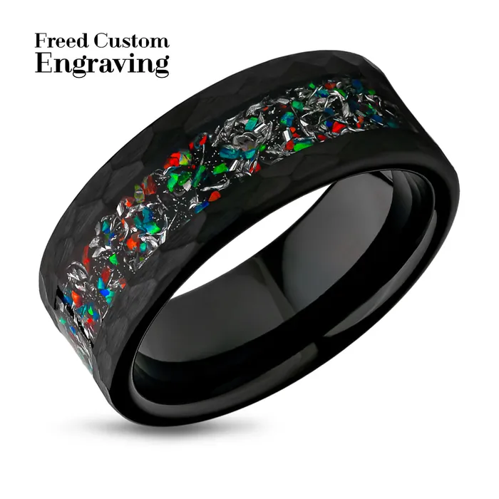 Rings Clean Casting Jewelry Galaxy Opal Wedding Ring Tungsten Wedding Ring Galaxy Ring 8mm Wedding Ring Black