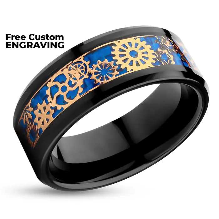 Rings Clean Casting Jewelry Gear Tungsten Wedding Ring Black Tungsten Ring Rose Gold Gear Ring Tungsten Carbide Ring