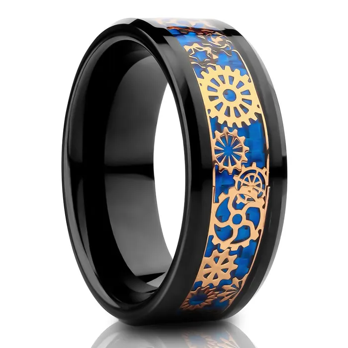 Rings Clean Casting Jewelry Gear Tungsten Wedding Ring Black Tungsten Ring Rose Gold Gear Ring Tungsten Carbide Ring