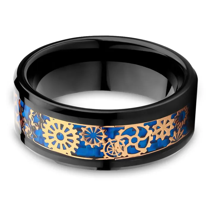 Rings Clean Casting Jewelry Gear Tungsten Wedding Ring Black Tungsten Ring Rose Gold Gear Ring Tungsten Carbide Ring