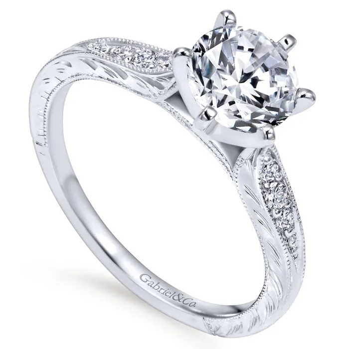 Rings International Diamond Center Gabriel Bridal Collection White Gold Petite Side Diamonds Straight Engagement Ring 01 ctw