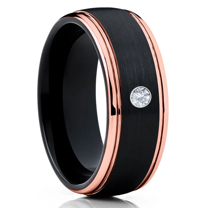 Rose Gold Wedding Ring Black Wedding Band White Diamond Ring Rose Gold Wedding Band Clean Casting Jewelry Rings Rose Gold Wedding Ring Black Wedding Band White Diamond Ring Rose Gold Wedding Band Clean Casting Jewelry Rings