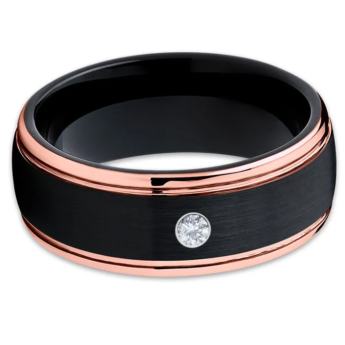 Rose Gold Wedding Ring Black Wedding Band White Diamond Ring Rose Gold Wedding Band Clean Casting Jewelry Rings