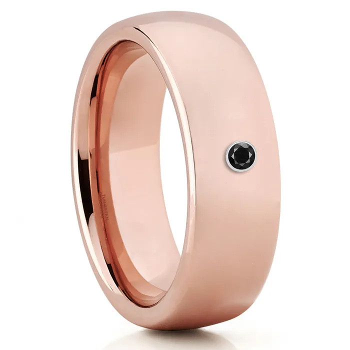 Rose Gold Wedding Ring Diamond Ring Black Diamond Ring Tungsten Band Clean Casting Jewelry Rings