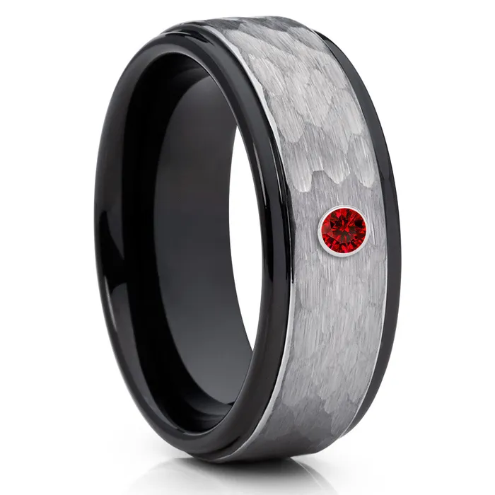Ruby Wedding Ring Black Tungsten Ring Tungsten Wedding Band Anniversary Ring Band Clean Casting Jewelry Rings